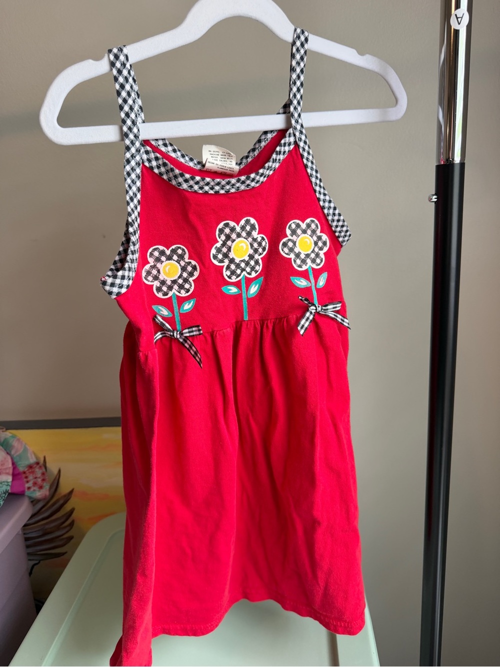 Vintage Red Floral Gingham Trim Sundress